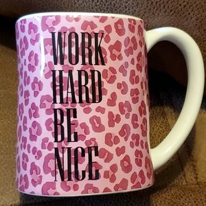 Work Hard Be Nice pink cheetah print coffee mug